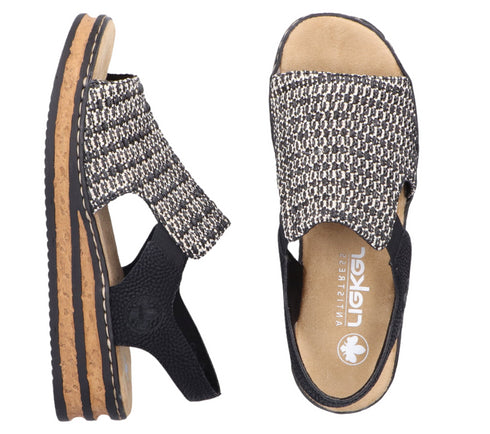 Sandale casual, dama, RIEKER, ANTISTRES, 62971-00 negru, textil