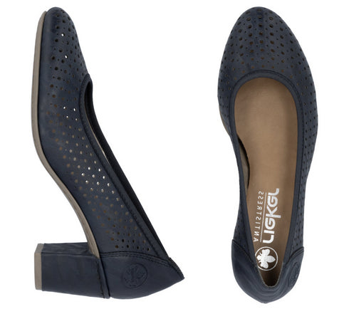 Pantofi casual, dama, RIEKER, 41057-14, albastru, piele naturala