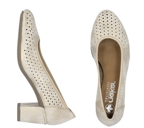 Pantofi casual, dama, RIEKER, 41057-60, auriu, piele ecologica