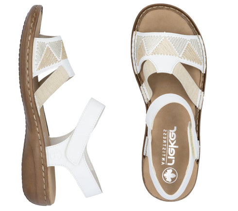 Sandale casual, dama, RIEKER, ANTISTRESS, 608C4-80 alb, piele ecologica