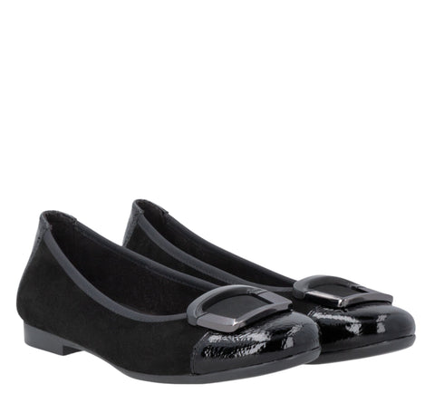 Balerini casual, dama, REMONTE, D0K12-02, negru, piele intoarsa