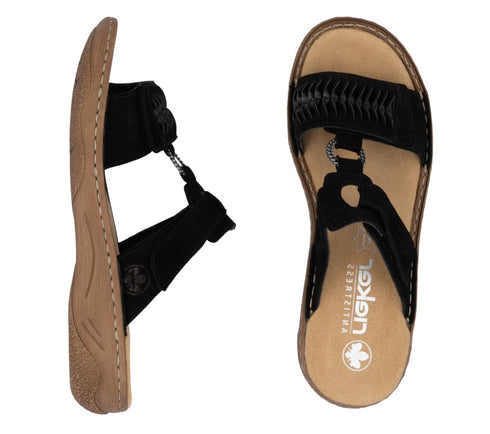 Papuci casual, dama, RIEKER ANTISTRESS, V2839-00 negru, piele ecologica