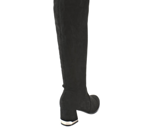 Cizme elegante, dama, FORMAZIONE, 130536 negru, piele intoarsa, cu toc