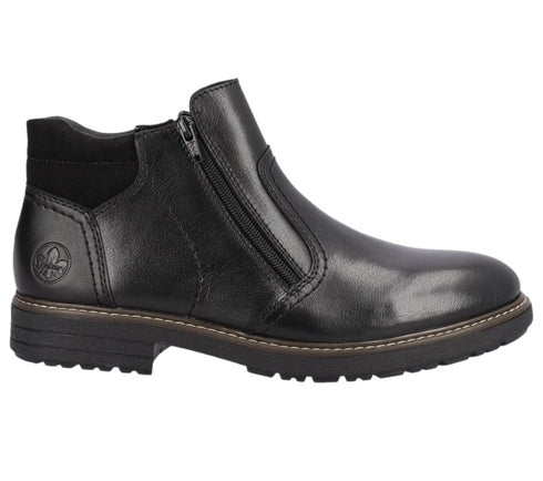 Ghete casual, barbati, RIEKER, ANTISTRESS, 33151-00 negru, piele naturala