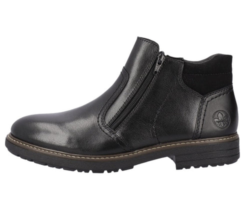 Ghete casual, barbati, RIEKER, ANTISTRESS, 33151-00 negru, piele naturala