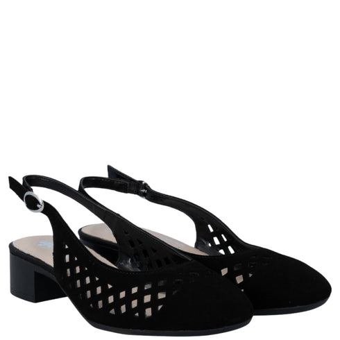 Pantofi casual, dama, RIEKER, ANTISTRESS, 43457-00 negru, piele intoarsa, cu toc