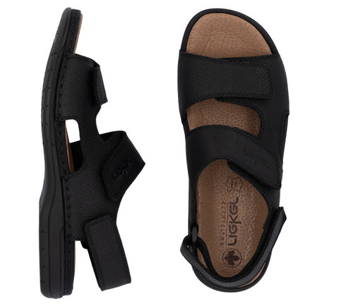 Sandale casual, barbati, RIEKER, ANTISTRESS, 25558-01 negru, piele naturala