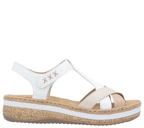 Sandale casual, dama, RIEKER, ANTISTRESS, V0919-80 alb, piele ecologica