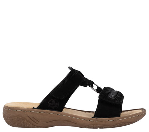 Papuci casual, dama, RIEKER ANTISTRESS, V2839-00 negru, piele ecologica