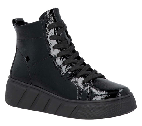 Ghete sport, dama, RIEKER, W2661-01 negru, piele lacuita