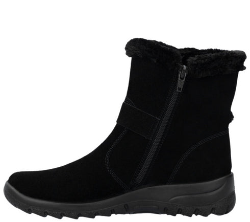 Ghete casual, dama, RIEKER, L7179-00 negru, piele intoarsa