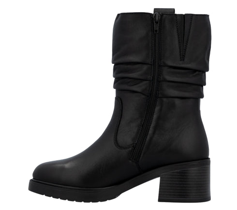 Ghete casual, dama, RIEKER, Y5257-00 negru, piele naturala, cu toc