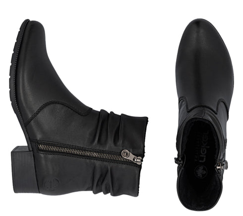 Ghete casual, dama, RIEKER, ANTISTRESS, 78656-00 negru, piele naturala, cu toc