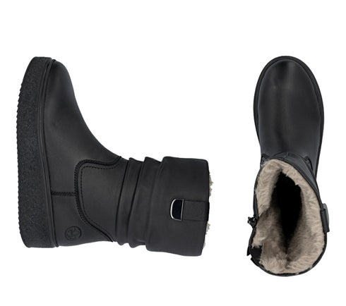 Ghete casual, dama, RIEKER ANTISTRESS 78858-00, negru, piele naturala