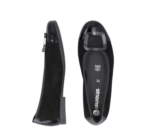 Balerini casual, dama, REMONTE, D0K12-02, negru, piele intoarsa