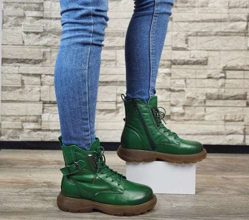 Ghete casual, dama, FORMAZIONE 1935, verde, piele naturala