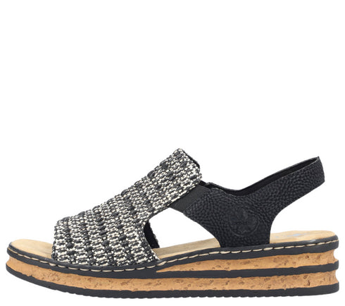 Sandale casual, dama, RIEKER, ANTISTRES, 62971-00 negru, textil