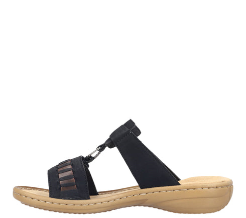 Papuci casual, dama, RIEKER ANTISTRESS, 60881-00 negru, piele ecologica