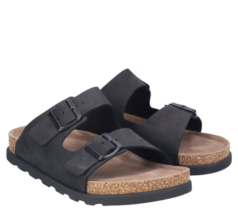 Papuci casual, barbati, RIEKER ANTISTRESS, 21190-00 negru, piele nabuc