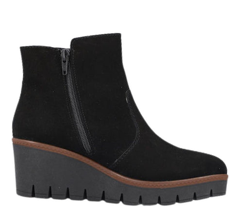 Ghete casual, dama, RIEKER, Y5065-00 negru, piele intoarsa