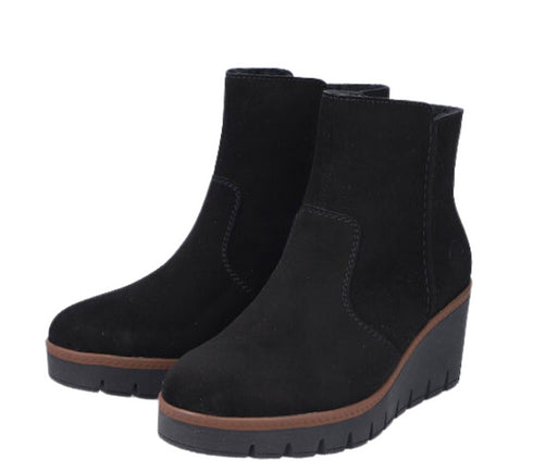 Ghete casual, dama, RIEKER, Y5065-00 negru, piele intoarsa