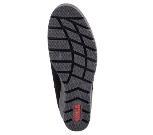 Ghete casual, dama, RIEKER, Y5065-00 negru, piele intoarsa