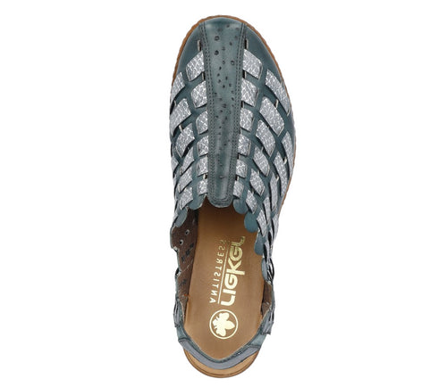 Pantofi casual, dama, RIEKER, ANTISTRESS, 46778-10 bleumarin, piele naturala, cu toc