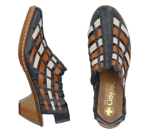 Pantofi casual, dama, RIEKER, ANTISTRESS, 46778-14 bleumarin, piele naturala, cu toc