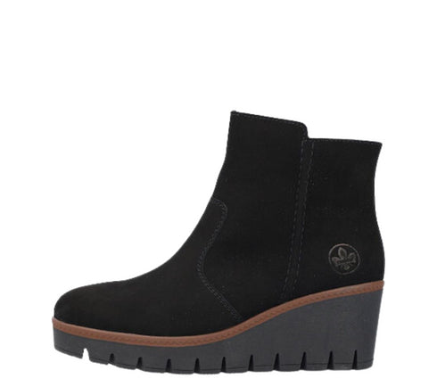 Ghete casual, dama, RIEKER, Y5065-00 negru, piele intoarsa