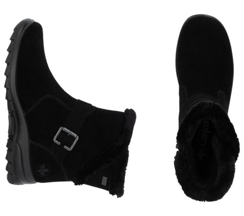 Ghete casual, dama, RIEKER, L7179-00 negru, piele intoarsa