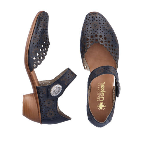 Pantofi casual, dama, RIEKER, ANTISTRESS, 43753-14 bleumarin, piele naturala