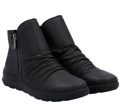 Ghete casual, dama, RIEKER, Z0056-00 negru, piele naturala