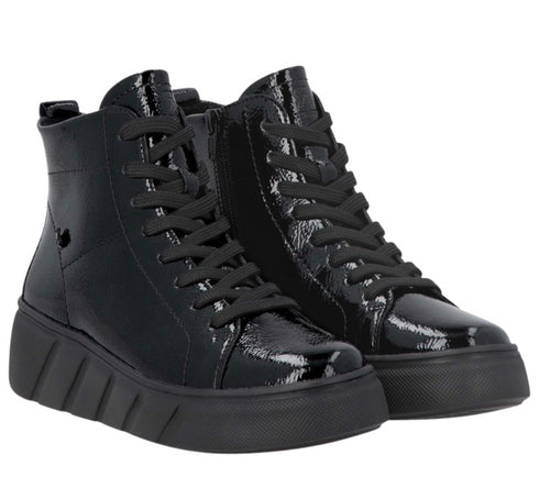 Ghete sport, dama, RIEKER, W2661-01 negru, piele lacuita