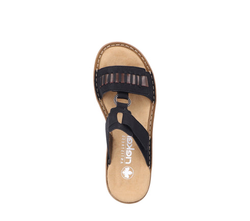 Papuci casual, dama, RIEKER ANTISTRESS, 60881-00 negru, piele ecologica