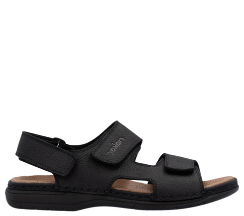 Sandale casual, barbati, RIEKER, ANTISTRESS, 25558-01 negru, piele naturala