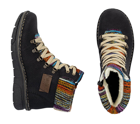 Ghete casual, dama, RIEKER, 73343-00 negru, piele ecologica