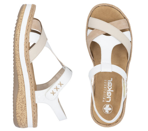 Sandale casual, dama, RIEKER, ANTISTRESS, V0919-80 alb, piele ecologica