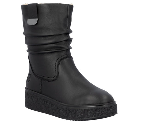 Ghete casual, dama, RIEKER ANTISTRESS 78858-00, negru, piele naturala