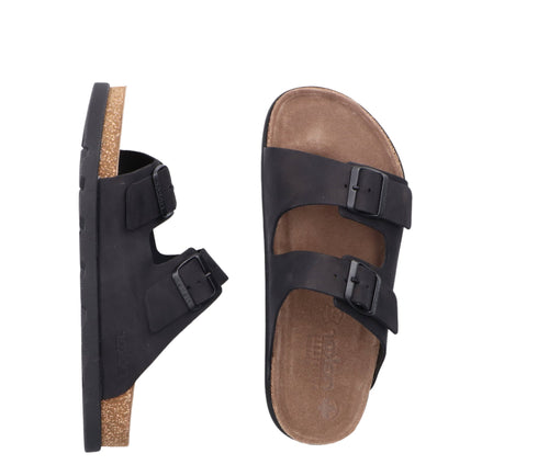 Papuci casual, barbati, RIEKER ANTISTRESS, 21190-00 negru, piele nabuc