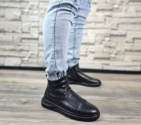 Ghete casual, barbati, MELS, 1003 negru, piele naturala