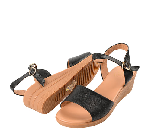 Sandale casual, dama, FORMAZIONE, 50072 negru, piele naturala, platforma