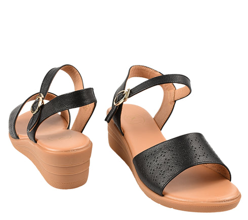 Sandale casual, dama, FORMAZIONE, 50072 negru, piele naturala, platforma