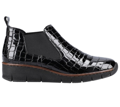 Ghete casual, dama, RIEKER, 53794-01 negru, piele naturala