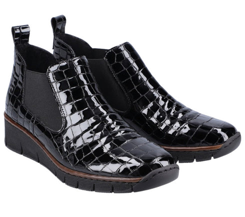 Ghete casual, dama, RIEKER, 53794-01 negru, piele naturala