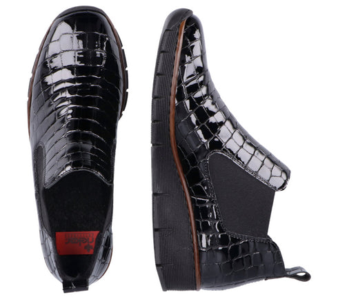 Ghete casual, dama, RIEKER, 53794-01 negru, piele naturala