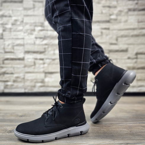 Ghete sport, barbati, SKECHERS GARZA FONTAINE 204903-BLK negru, piele naturala