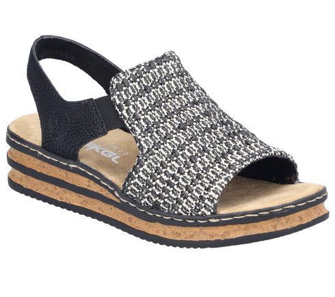 Sandale casual, dama, RIEKER, ANTISTRES, 62971-00 negru, textil