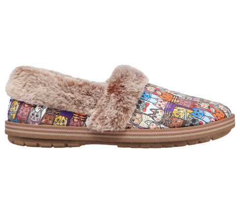 Papuci casual, dama, SKECHERS BOBS TOO COZY-CHIC CAT, 33347-MLT bej, textil