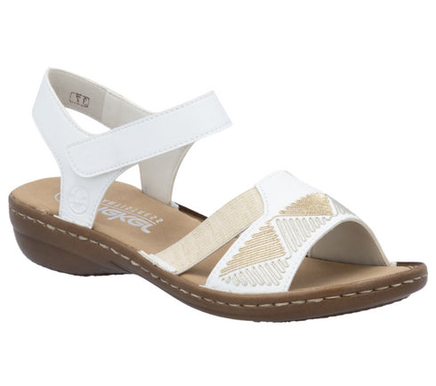 Sandale casual, dama, RIEKER, ANTISTRESS, 608C4-80 alb, piele ecologica
