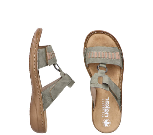 Papuci casual, dama, RIEKER ANTISTRESS, 60881-52 verde, piele ecologica